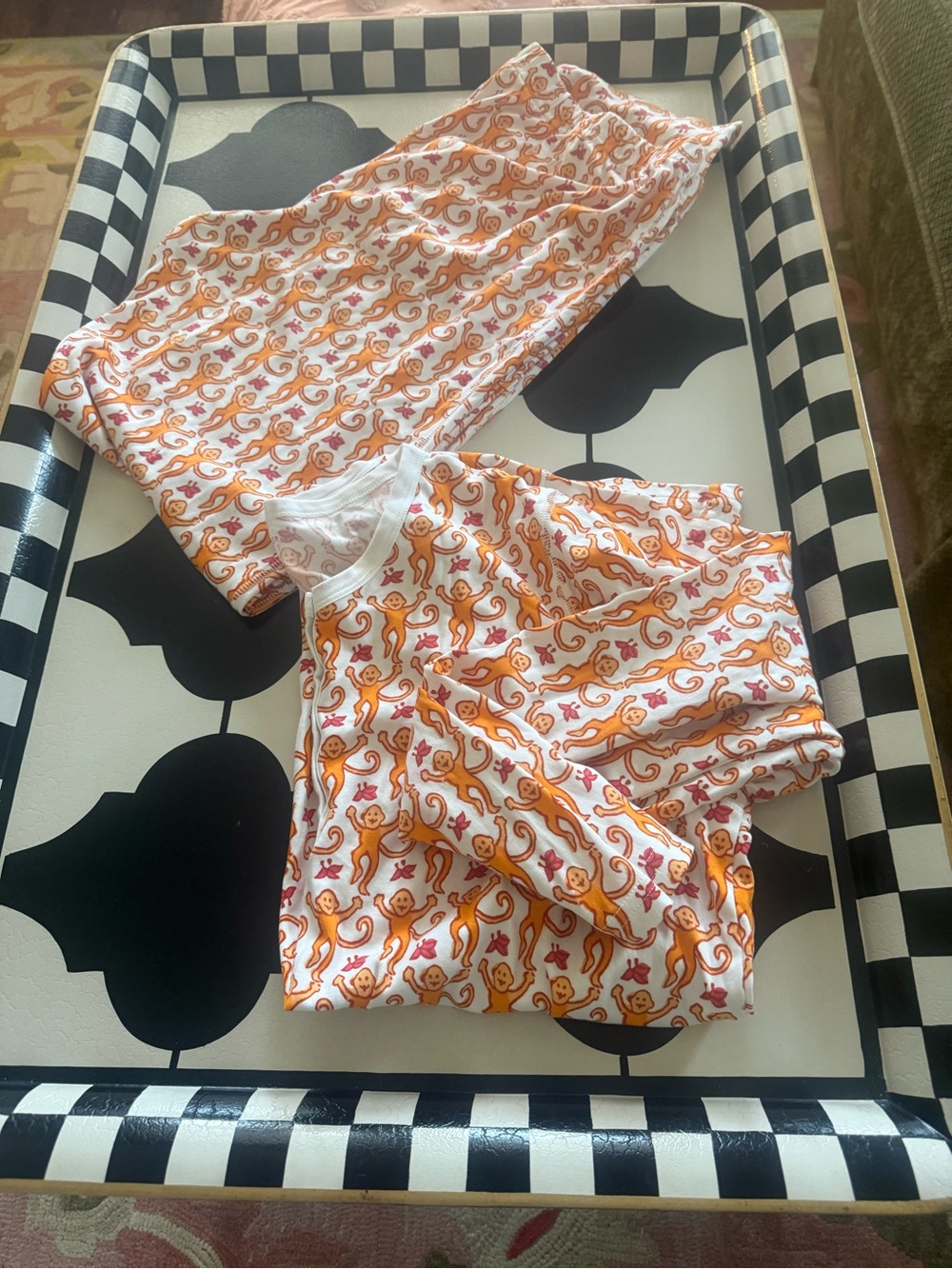 Roller Rabbit Women's White Pajama Set with Orange Monkey Print